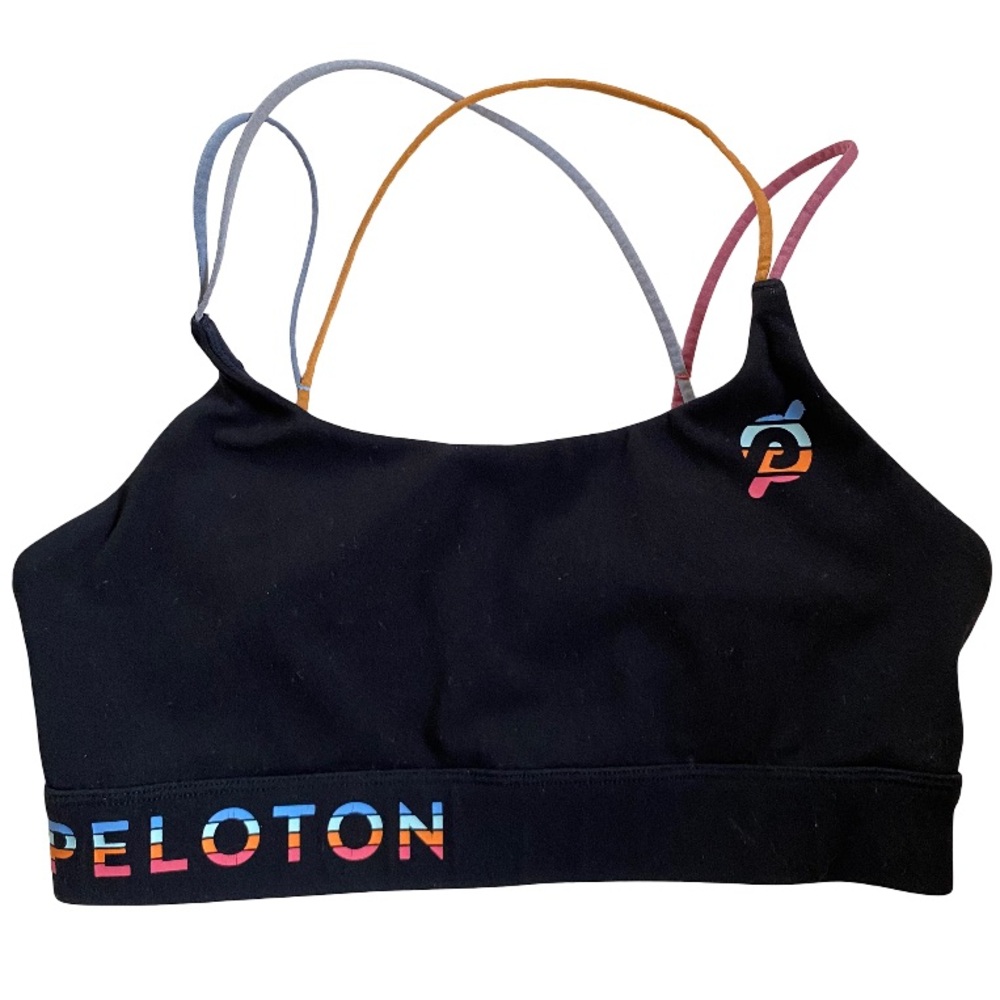 Peloton rainbow Speed Up strappy black sports bra size small